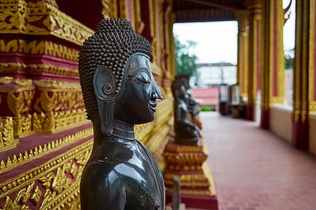 temple, statues, asia, buddha, buddhist, deity, laos