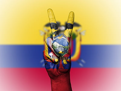 Ecuador, vrede, hand, natie, achtergrond, banner, kleuren