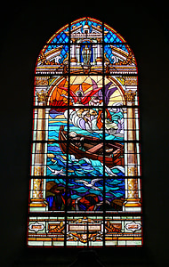 kyrkan, blyinfattade fönster, målat glas, Sainte anne d'auray, Frankrike