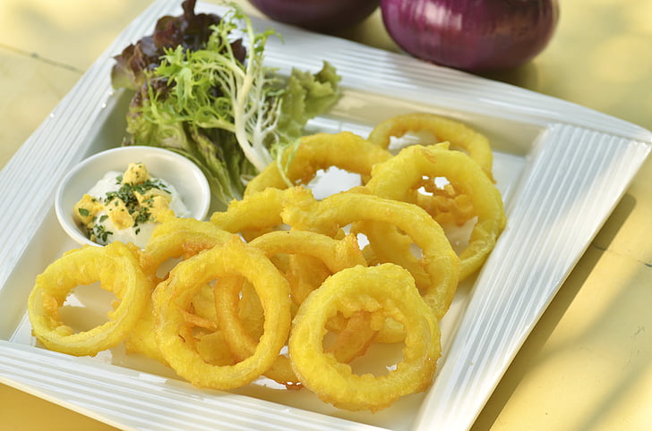 squid rings, fried, deep fried, onion rings, food, dinner, lunch