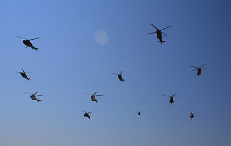 helikoptre, helikopter konkurranse, luftfart, Flying, rotorer, Air force museum, Fjern blå himmel