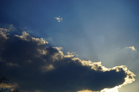sunbeam, clouds, evening sky, sunset, rays, mood