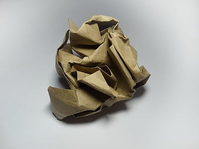 crumpled paper, kraft, white background, ball, cardboard, texture, template