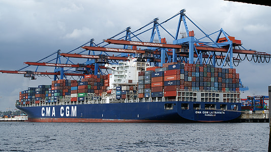 Hamburg, hamn, behållare, fartyg, Terminal, burchardkai, Crane