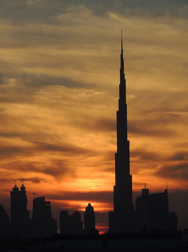 Burj khalifa, øverst, nå ut, Dubai, Urban, skyskraper, bygge