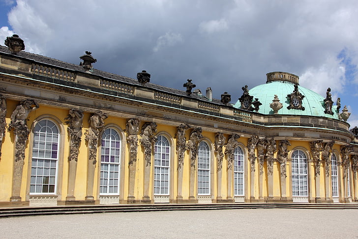 Potsdam, Sanssouci, Park sanssouci, nya palais, slott, byggnad, guld