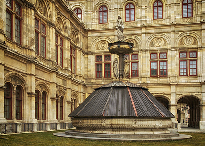 vienna, austria, opera house, fountain, building, landmark, historic