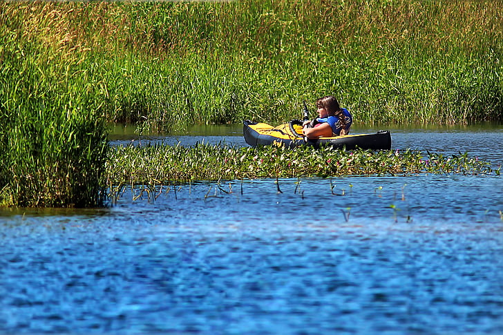 kayak, lake, summer, nature, kayaking, recreation, leisure