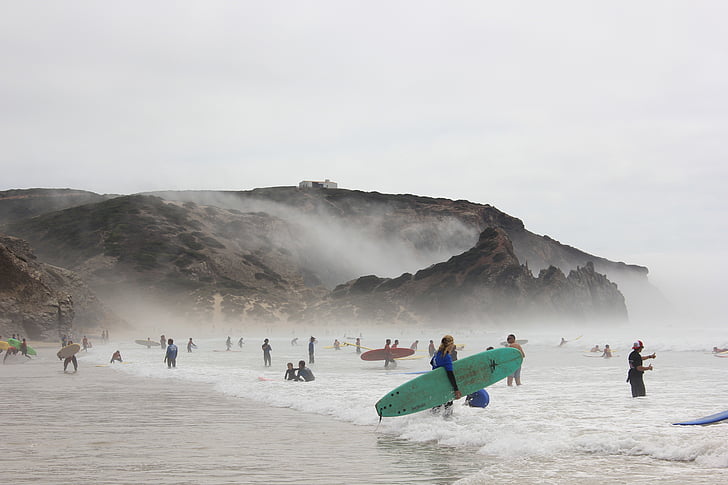 platja, surfistes, navegar per, surf, oceà, persones, Portugal