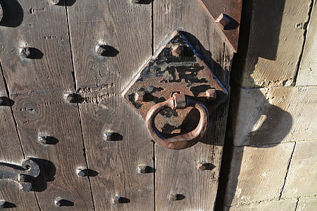 puerta de roble, perilla, mango, cierre, roble, madera, madera