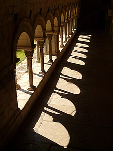 klášter, sloupovitý, arkáda, světlo, stín, stínohra, hispánské