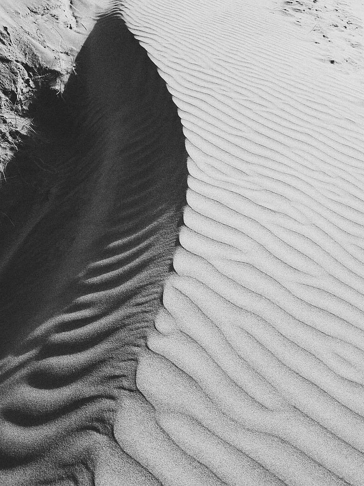 pijesak, Crna, bijeli, pustinja, priroda, crno i bijelo, krajolik