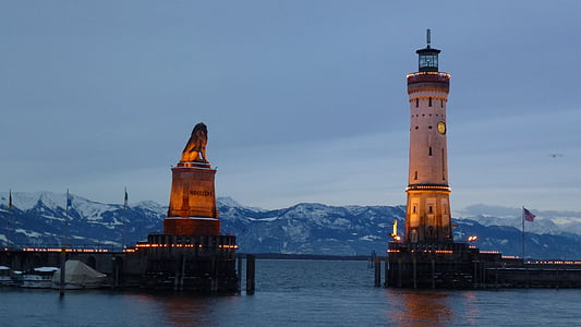 Lindau, kveld, humør, romantisk, Bodensjøen, idyllisk, havneinnløpet