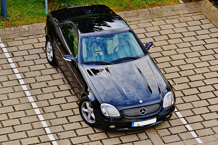 Mercedes, SLK 230 kompresor, czarny, Automatycznie, motoryzacyjny, Kabriolet, obręcze kół ze stopów