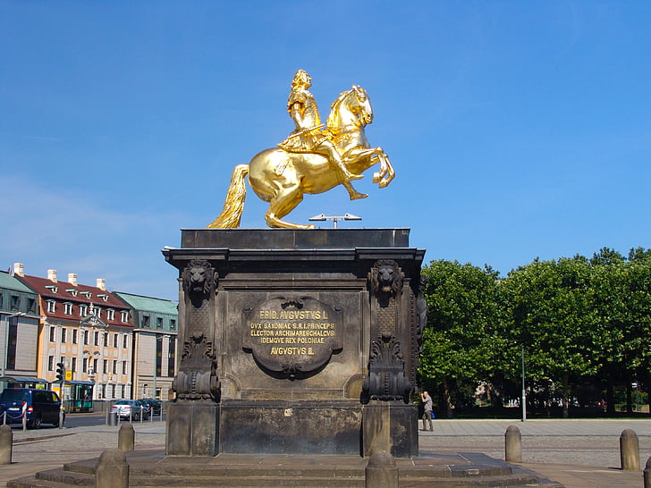 Dresden, Landmark, tempat-tempat menarik, patung Berkuda, emas, Golden pengendara, patung