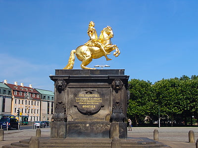 Dresden, orientieris, interesantas vietas, jāšanas statuju, Zelts, zelta braucējs, statuja