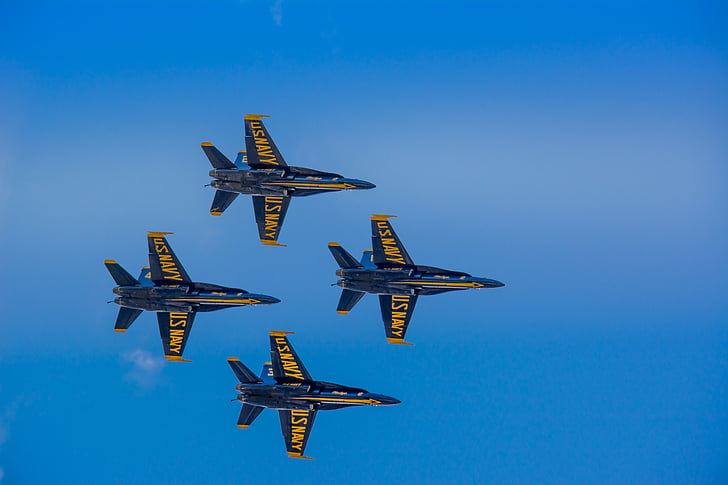 Blue angels, f-18, Hornet, menet közben, haditengerészet, Jet, repülőgép