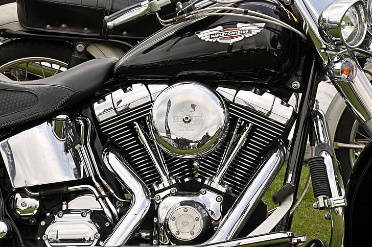 Harley-davidson, мотоцикл, двигатель, Транспорт, транспортное средство, хром