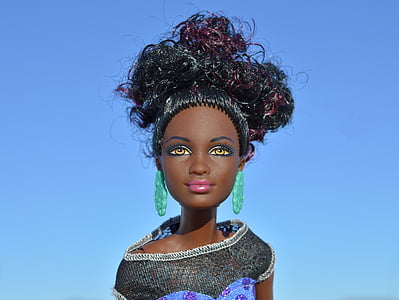 černá, Afroameričané, Africká, panenka, Barbie, obličej, portrét