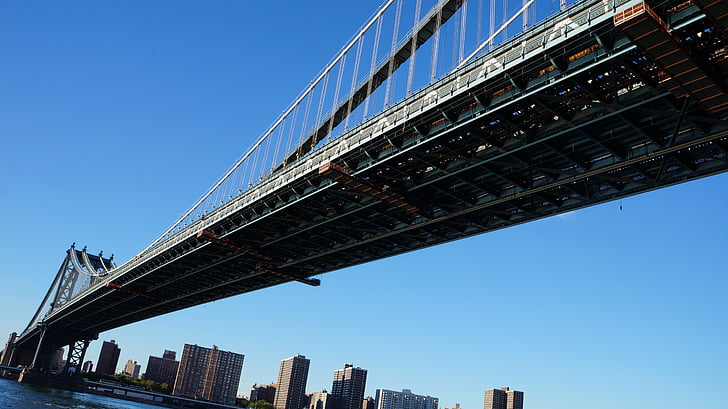 Ponte, città, cielo, edifici, fiume, paesaggio urbano, grattacielo