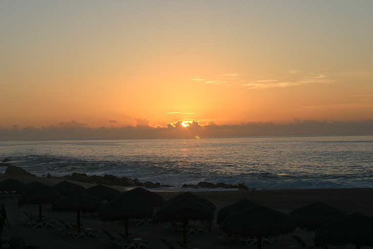 soluppgång, Cabo, stranden, Ocean, havet, kusten
