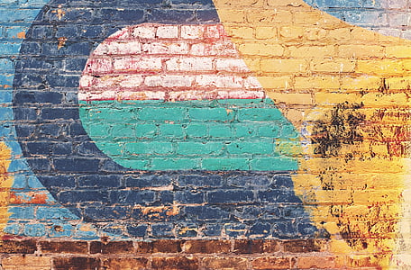 Περίληψη, τέχνη, τοίχο από τούβλα, πολύχρωμο, πολύχρωμα, σχέδιο, streetart