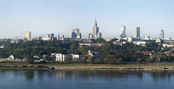 warsaw, poland, city, wisla, palace of culture, palace of culture of science, panorama