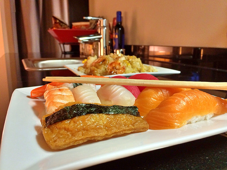 sushi, mat, fisk, sjømat, japansk, måltid, ris