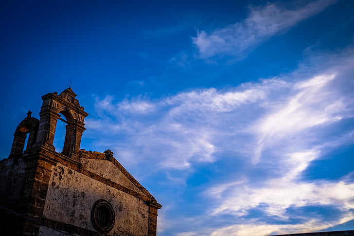 Igreja, Igreja de São Francisco de Paulo, nuvens, Itália, Marzamemi, céu, arquitetura