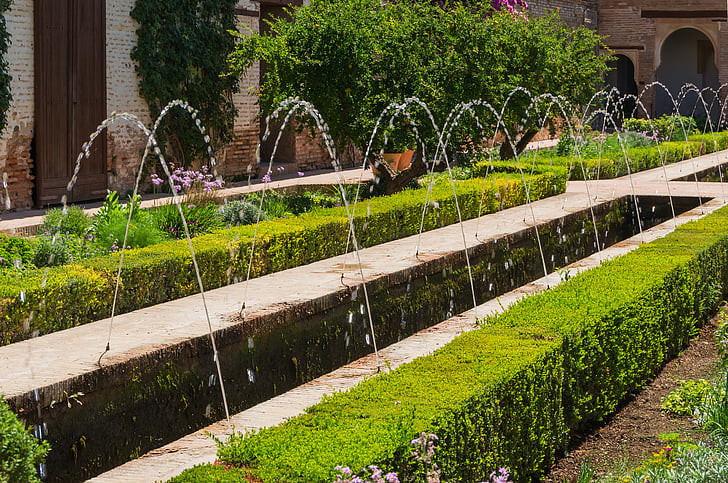 fontene, Sommerpalasset, Generalife, Granada, Spania, patio, landgodset