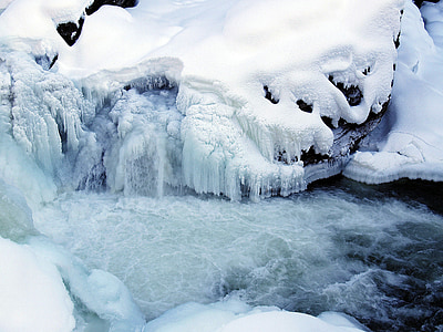 winter, ice, creek, frozen, snow, cold, water