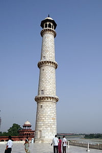 Minarete de, Taj mahal, Río Yamuna, Agra, India