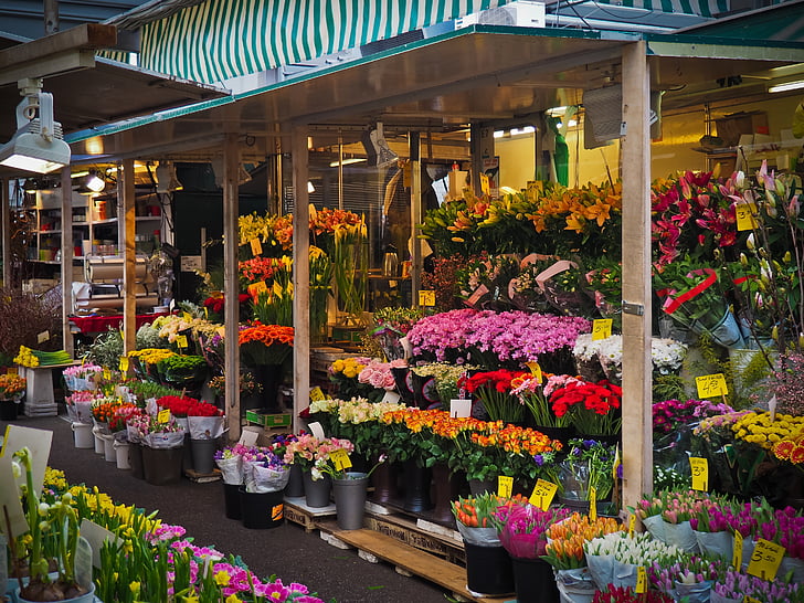 рынок, Цветы, местные фермеры рынка, был цветы, цветок торговли, стойло рынка, Цветы для продажи