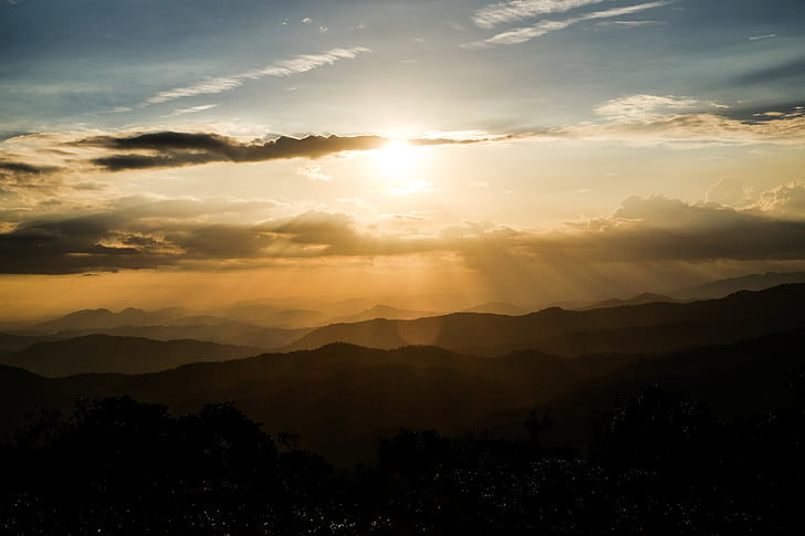 solnedgång, Moutain, Vietnam, solen, siluett, Sky, naturen