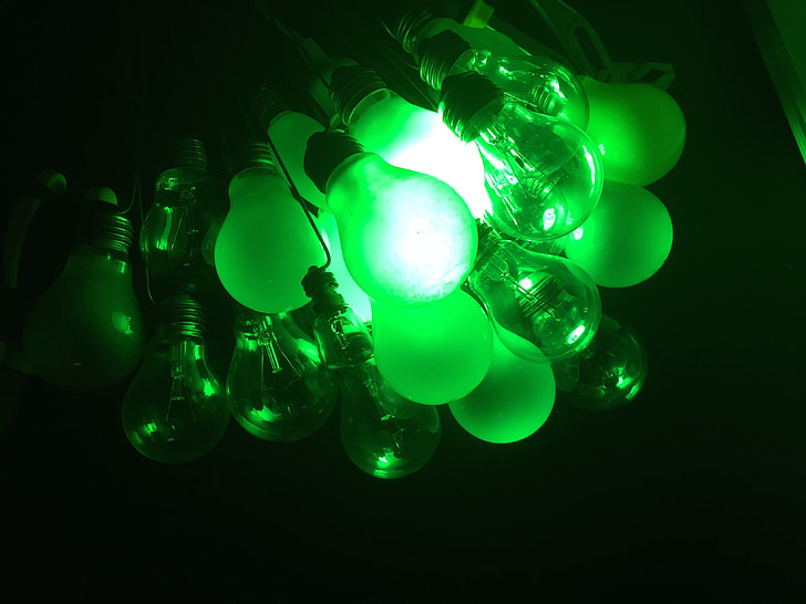 lyspære, grønn, lampe