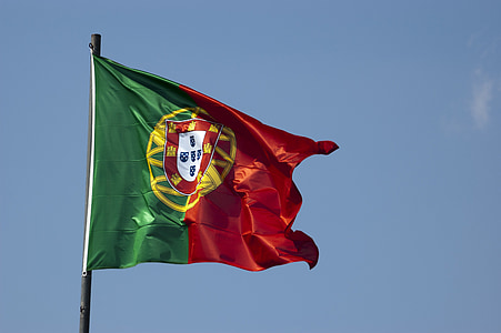 Bandeira, portuguesa, Portugal, céu, azul, céu azul, vento