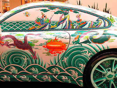 Porsche, oriental, peinture, vue de côté, asiatique, personnalisé, véhicule