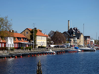 Åhus, pristanišča, vode, pomlad, čolni, poletje, čoln