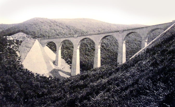 postcard, viaduct, old, retro, bridge, hubertus canyon, hunsrück