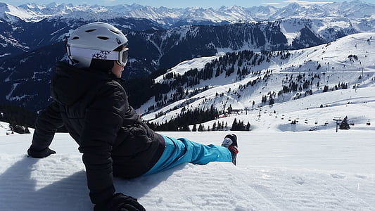 pemain Ski, Anak laki-laki, helm, pegunungan, atlet, Ski, salju