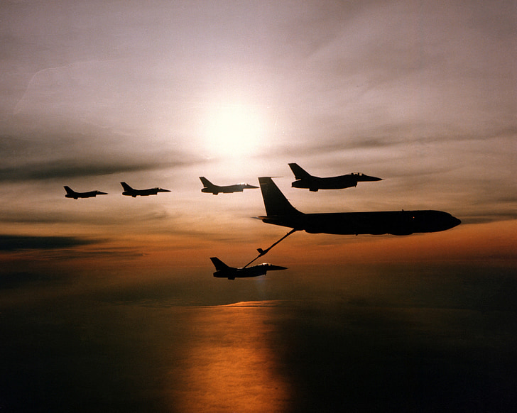 vliegtuigen, silhouetten, achtergrondverlichting, vliegtuigen, Jets, militaire, luchtvaart