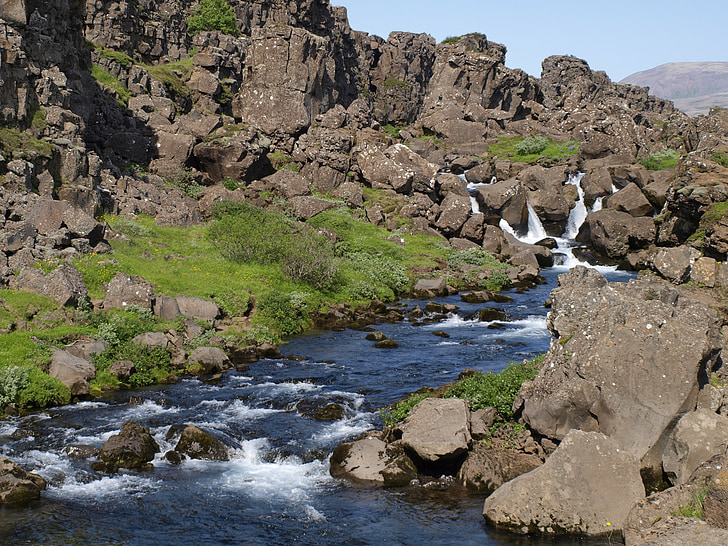 moodustab osa Þingvelliri, Island, maastik, jõgi, Valley
