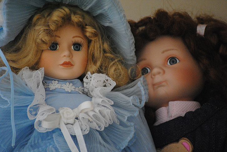 Porcelianas, lėlės, žaislas, derlius, mergaitė, suknelė, antikvariniai