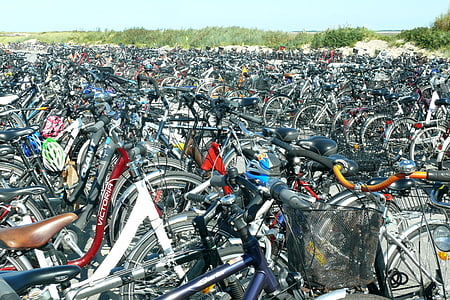 Fahrräder, Fahrrad, Parkplatz, Rad, Radfahren, Transport, Zyklus