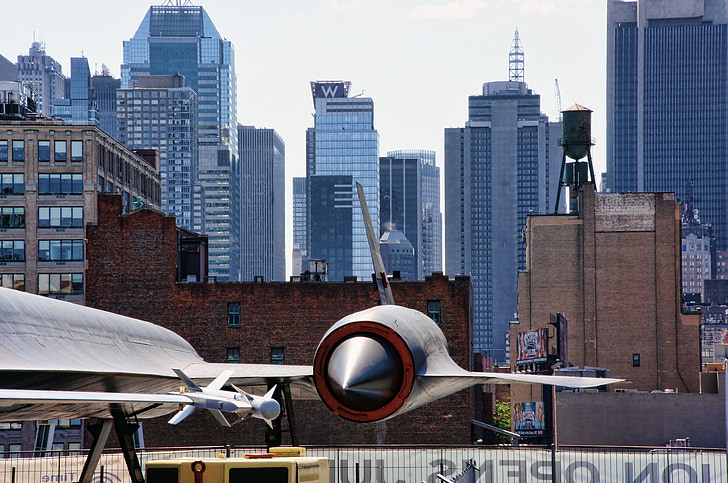 New york, Manhattan, Mesto New york, USA, lietadlová loď, pilotnom priestore, Skyline