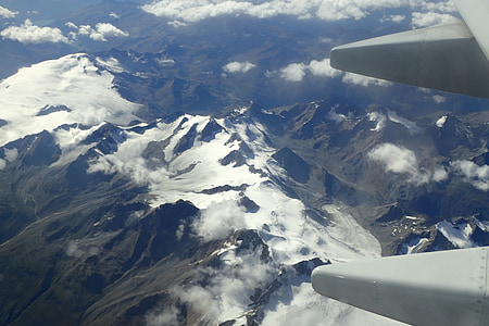 飞行, 飞机, 高山, 山脉, 景观