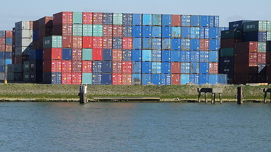 container, poort, schip, vervoer