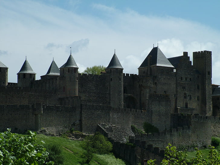 Carcassonne, slott, fästning, Frankrike, gamla, historiska, arkitektur