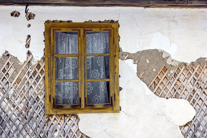 jendela, lama, kayu, rumah, arsitektur, tradisional, desa