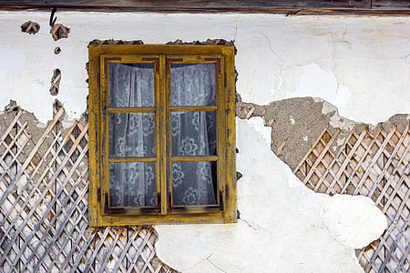 jendela, lama, kayu, rumah, arsitektur, tradisional, desa
